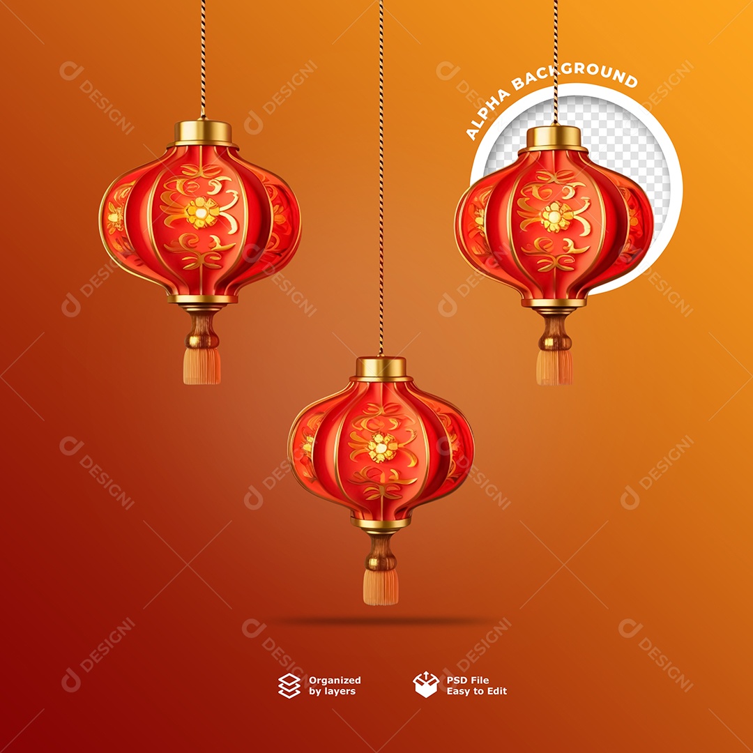 Elemento 3D Luz Chineza Para Composição PSD