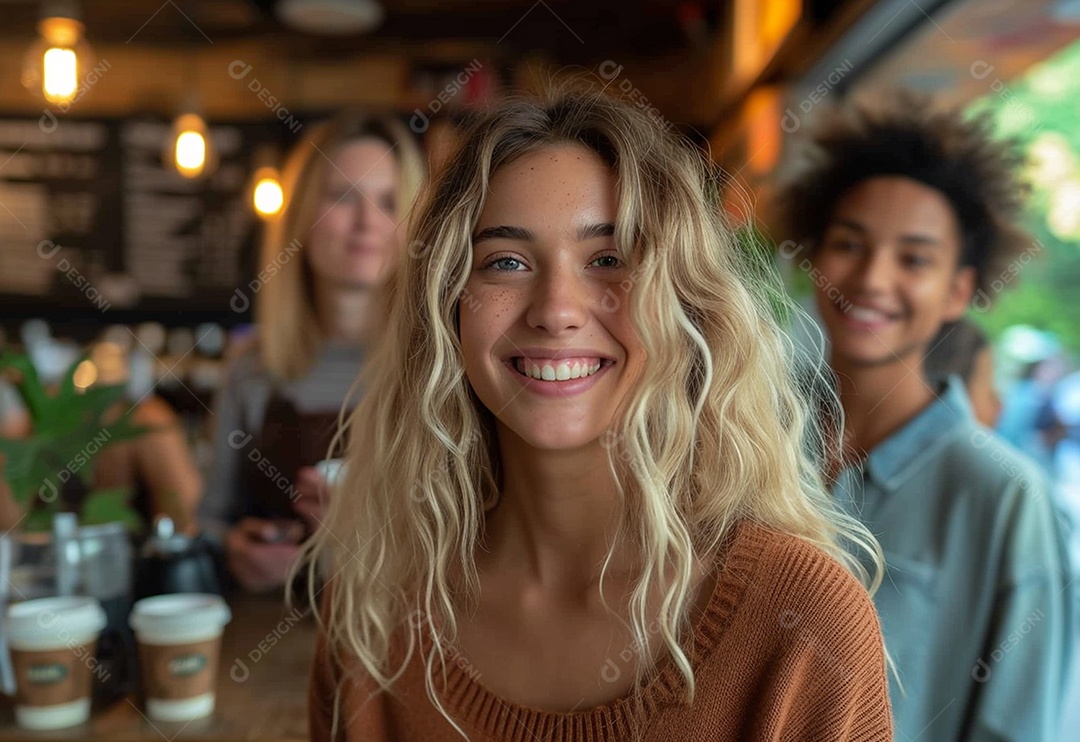 Grupo jovem e diversificado de pessoas tomando café e relaxando após o trabalho no escritório da empresa de marketing