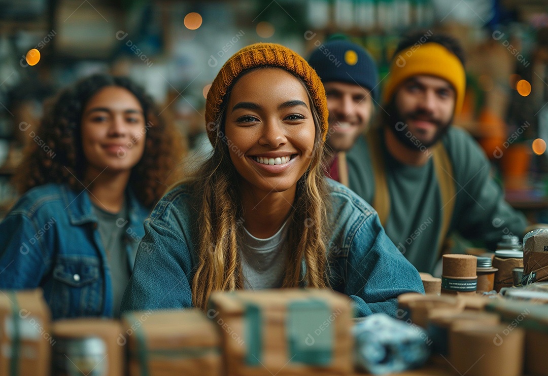 Grupo jovem e diversificado de pessoas tomando café e relaxando após o trabalho no escritório da empresa de marketing