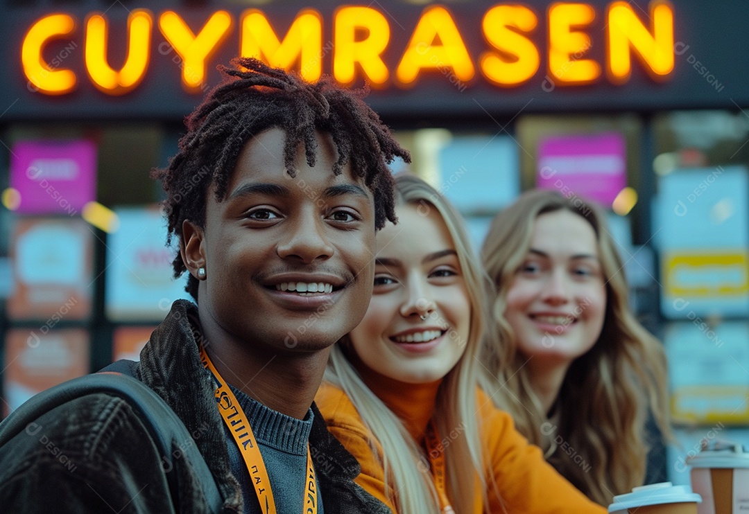 Grupo jovem e diversificado de pessoas tomando café e relaxando após o trabalho no escritório da empresa de marketing