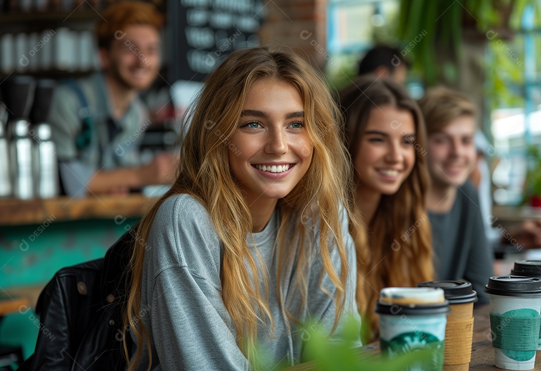Grupo jovem e diversificado de pessoas tomando café e relaxando após o trabalho no escritório da empresa de marketing