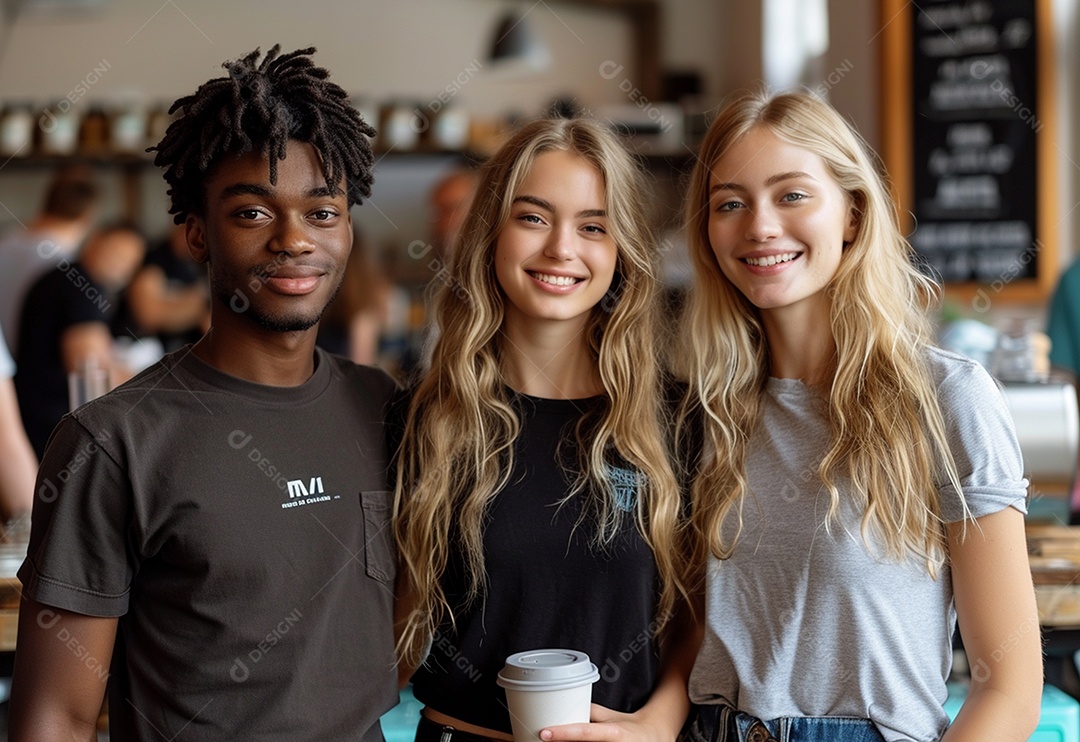 Grupo jovem e diversificado de pessoas tomando café e relaxando após o trabalho no escritório da empresa de marketing