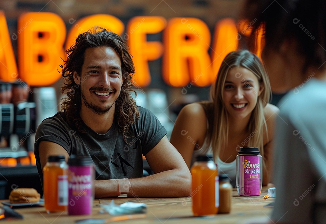 Grupo jovem e diversificado de pessoas tomando café e relaxando após o trabalho no escritório da empresa de marketing