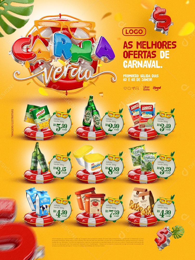 Supermercado Carna Verão Encarte As Melhores Ofertas De Carnaval Social Media PSD Editável