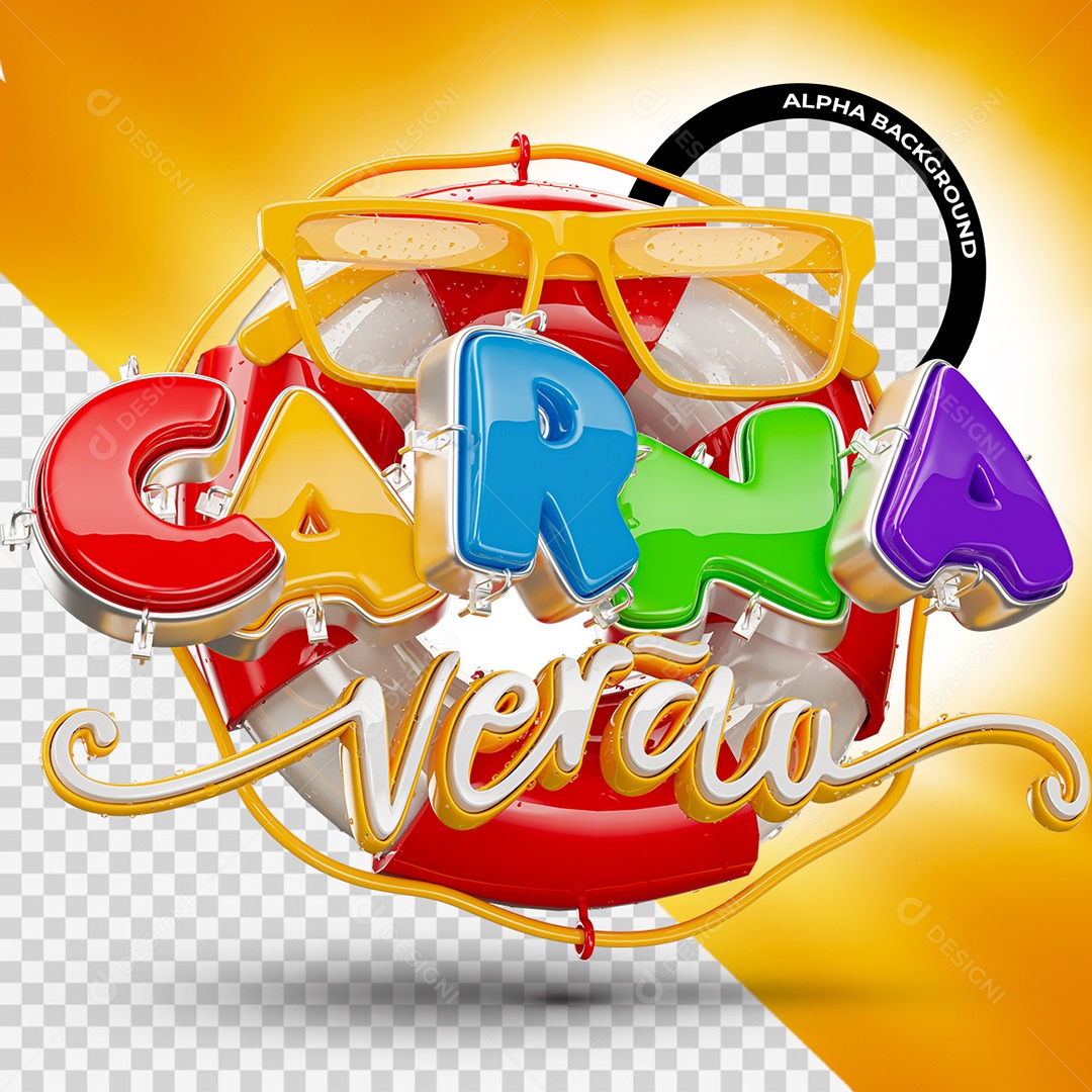 Carna Verão Selo 3D Colorido para Composição PSD