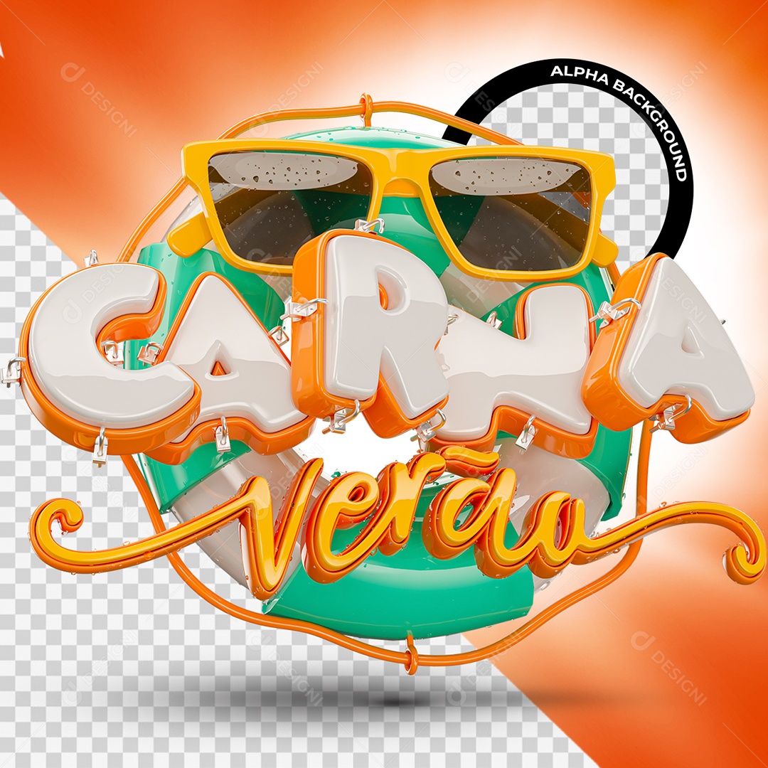 Carna Verão Selo 3D Branco Laranja e Amarelo para Composição PSD