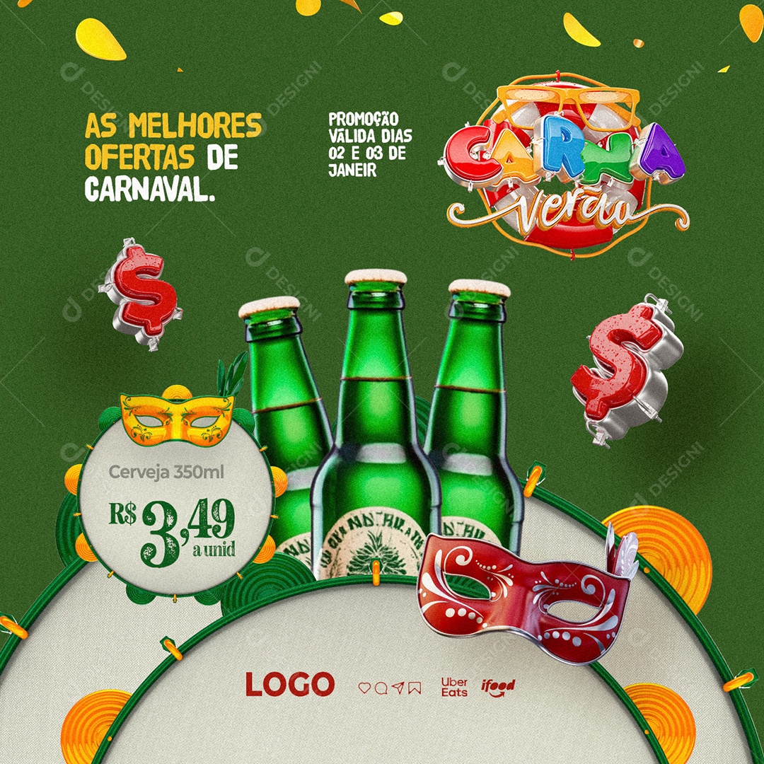 Supermercado Carna Verão As Melhores Ofertas De Carnaval Promoção Cerveja Social Media PSD Editável