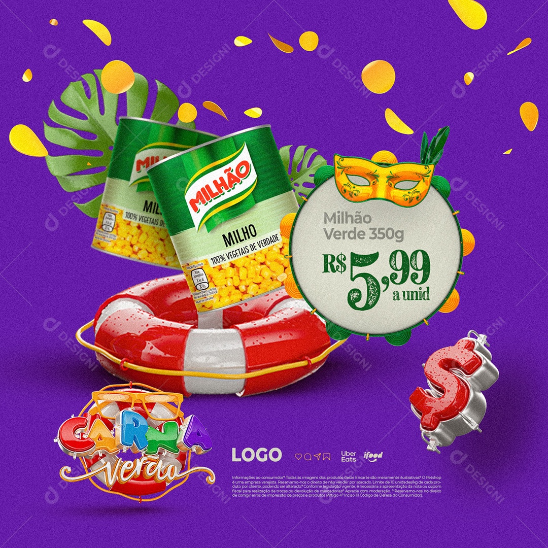 Supermercado Carna Verão Milhão Verde Social Media PSD Editável