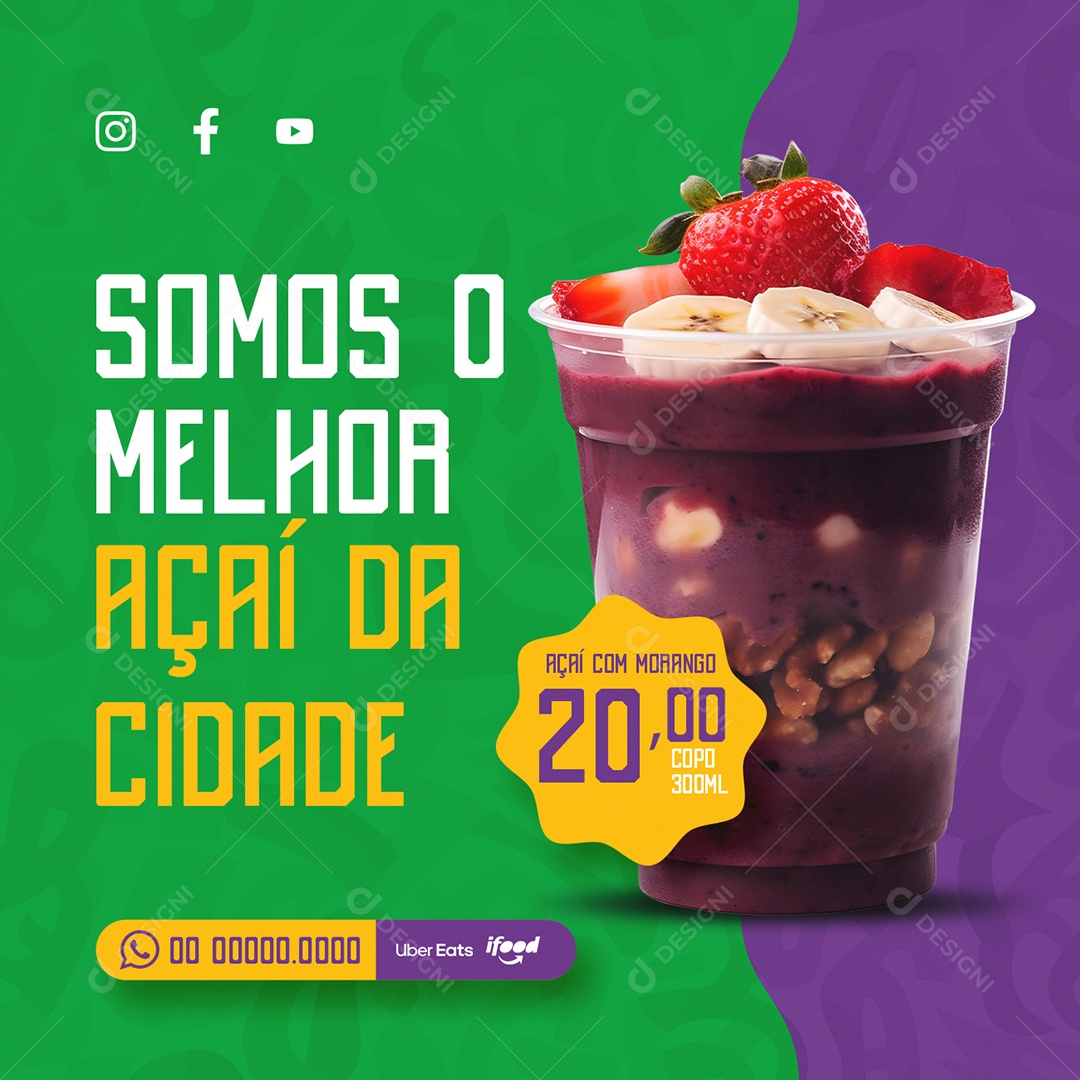 Social Media We Are the Best Açaí in the City Açaiteria Açaí with Strawberry Editable Social Media PSD