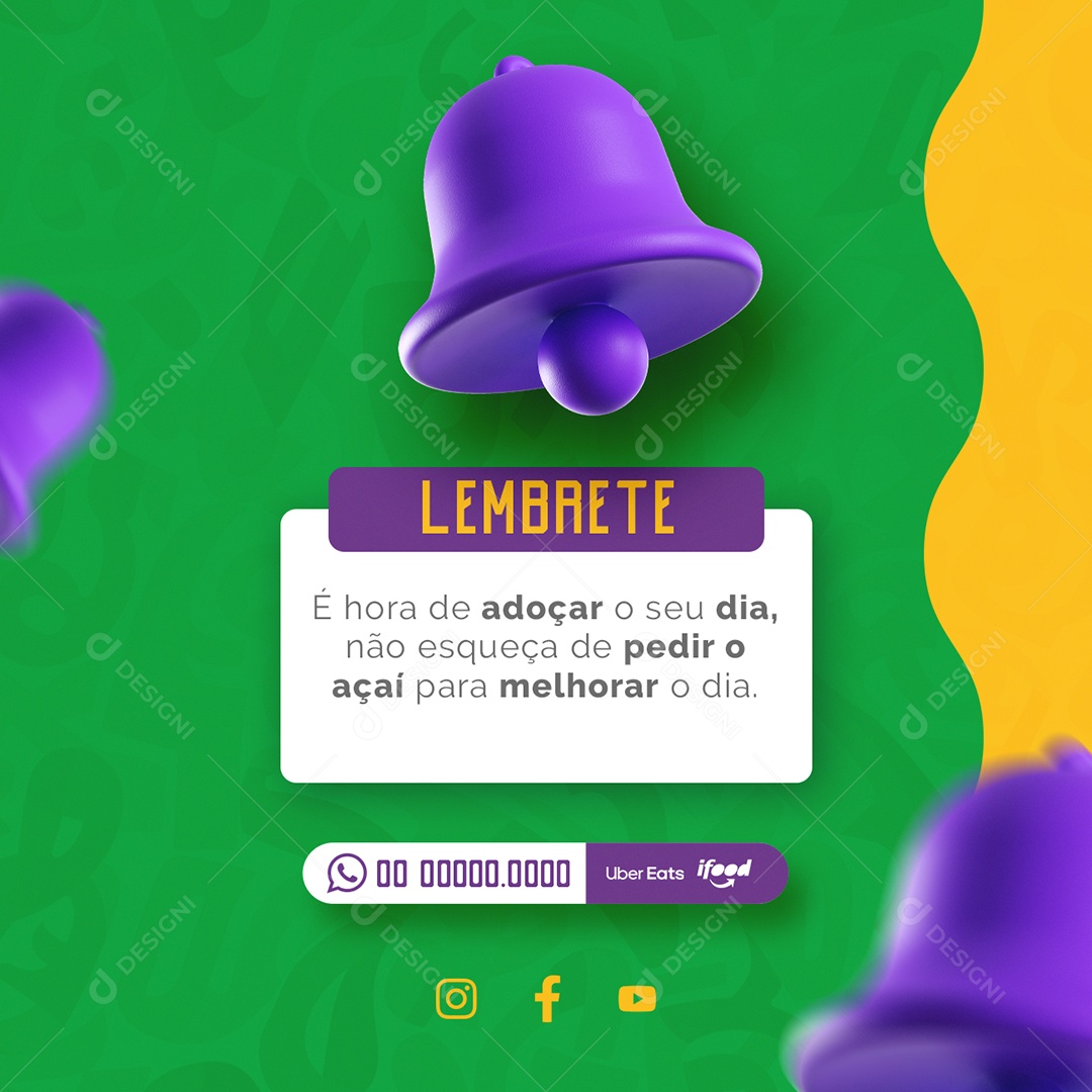 Açaiteria Lembrete É Hora de adoçar o seu dia Social Media PSD Editável