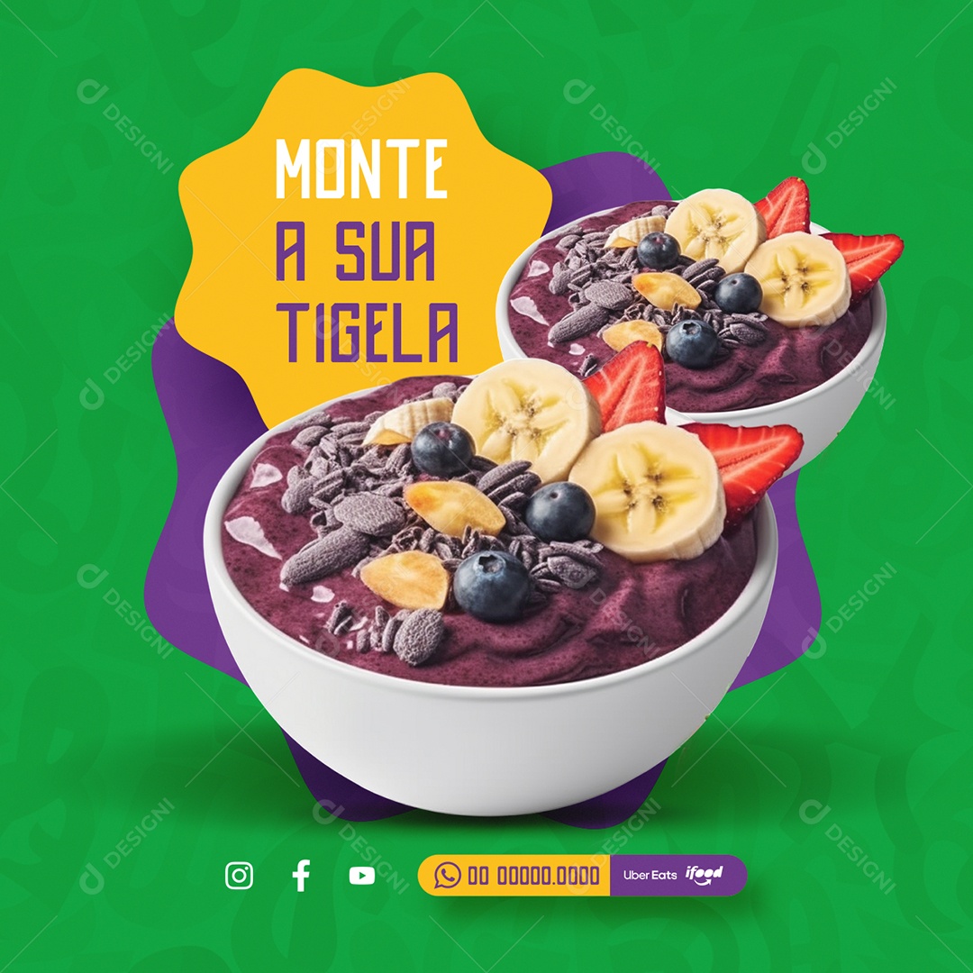 Açaiteria Monte a Sua Tigela Social Media PSD Editável