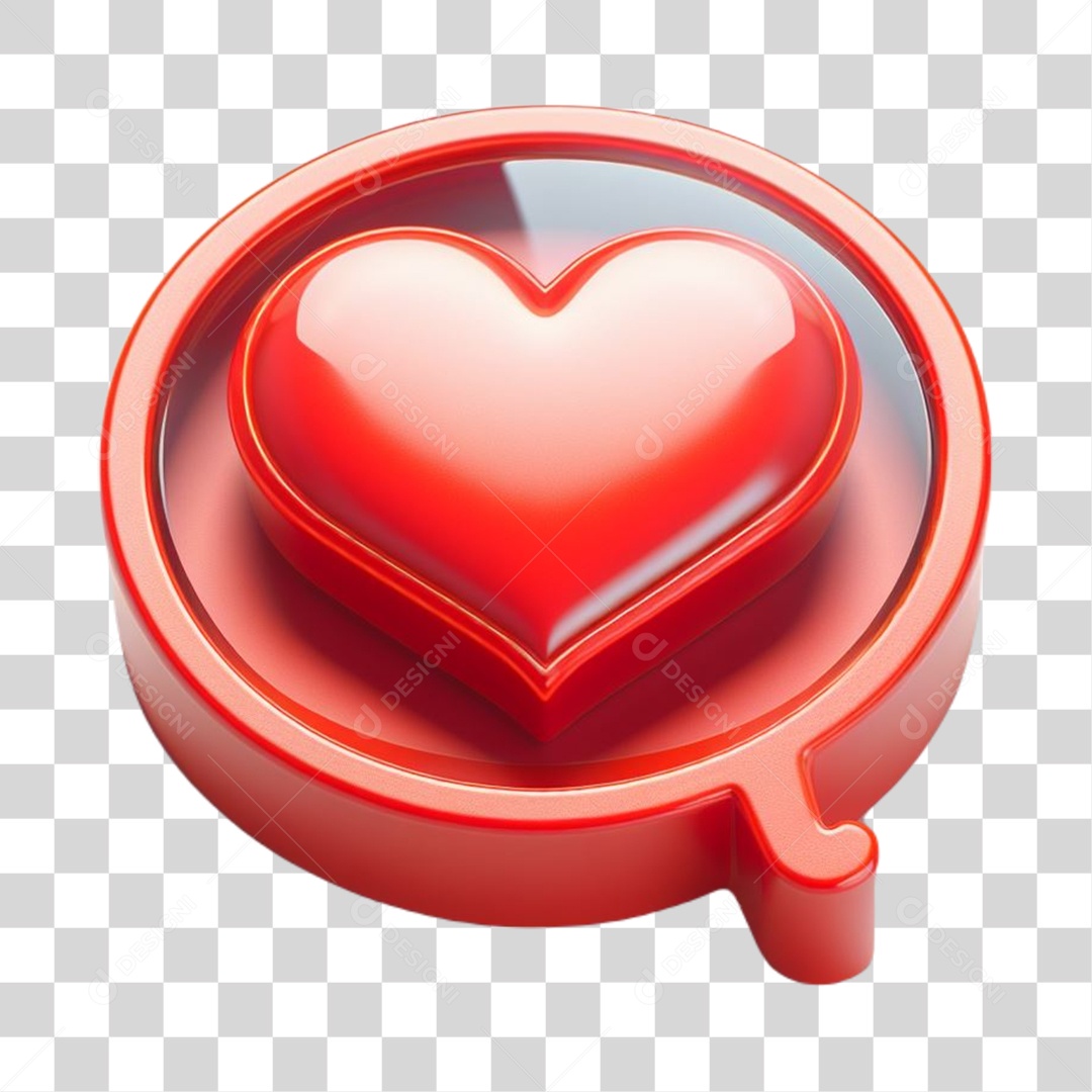 Emoji de Coração Elemento 3D Vermelho para Composição PNG Transparente