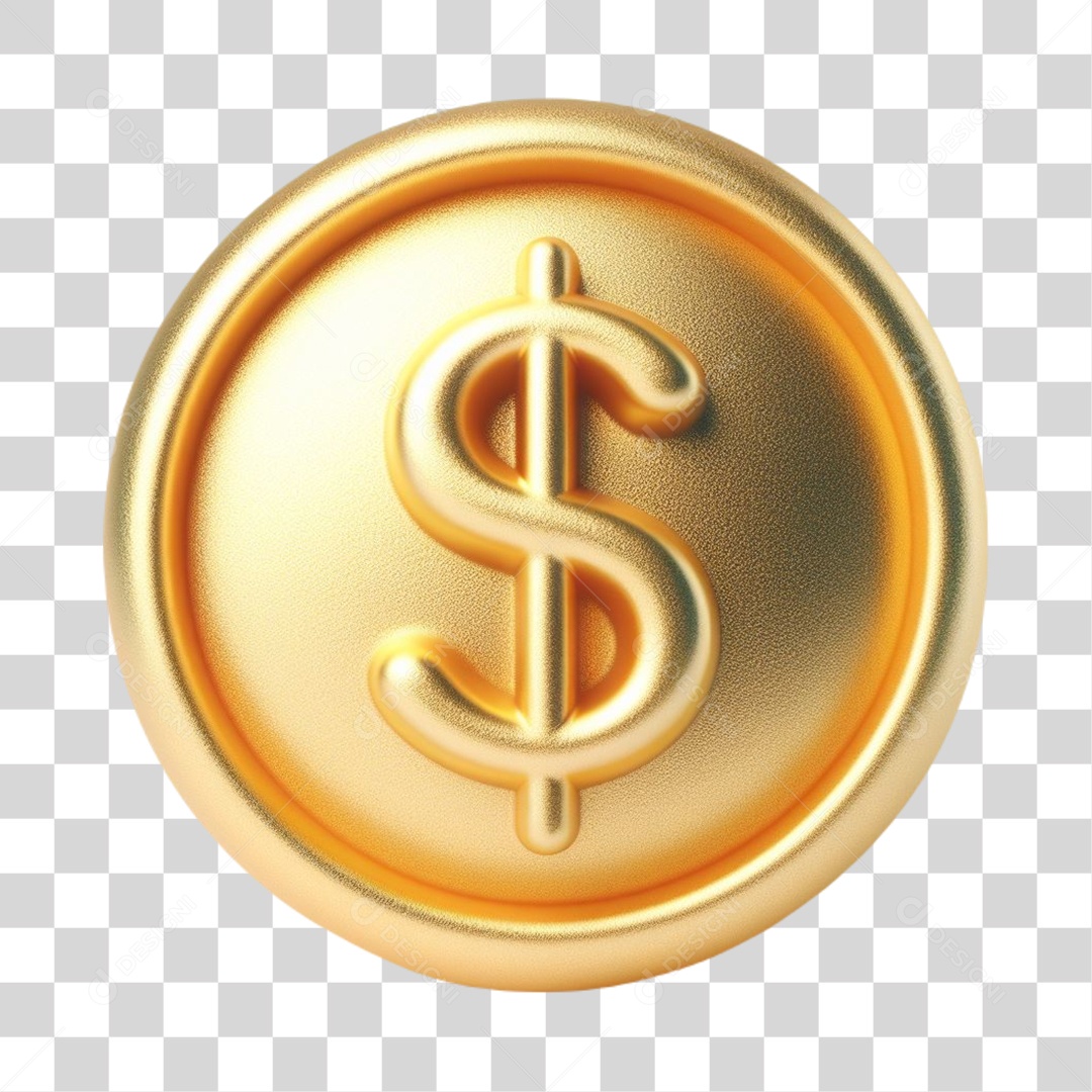 Cifrão Moeda Elemento 3D para Composição PNG Transparente