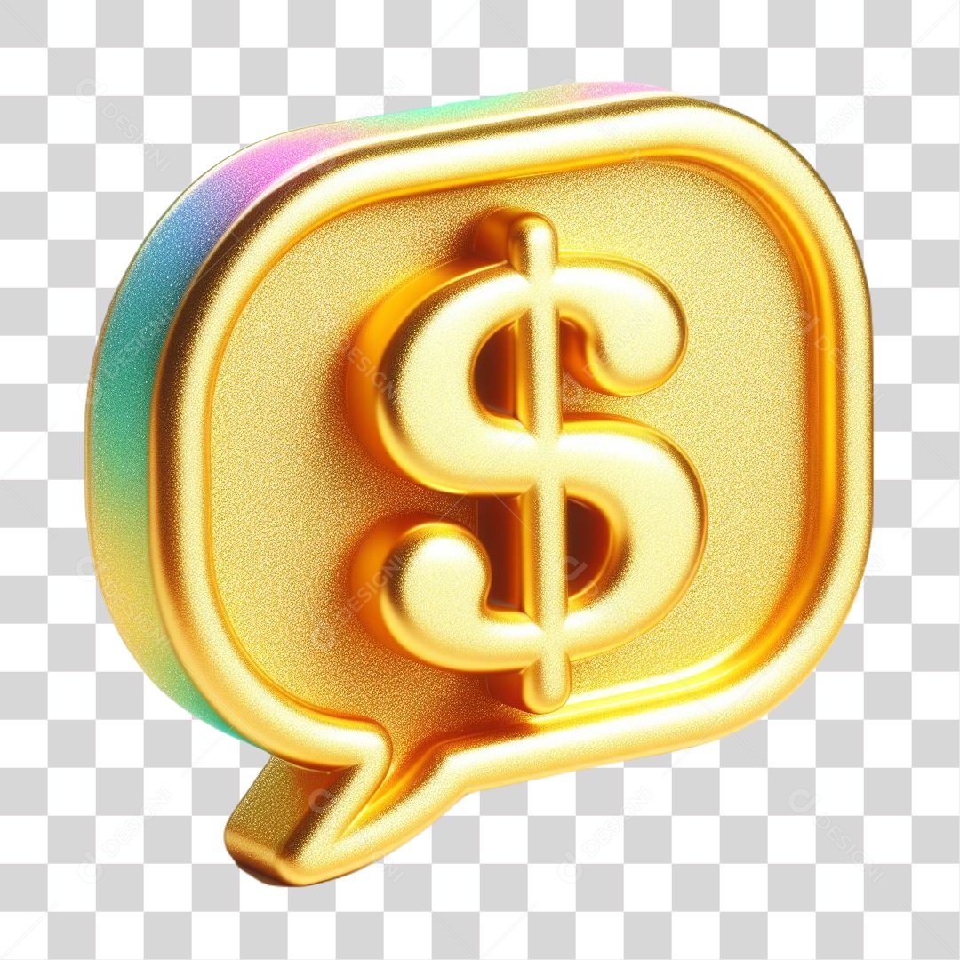 Cifrão em Caixa de Fala Elemento 3D para Composição PNG Transparente