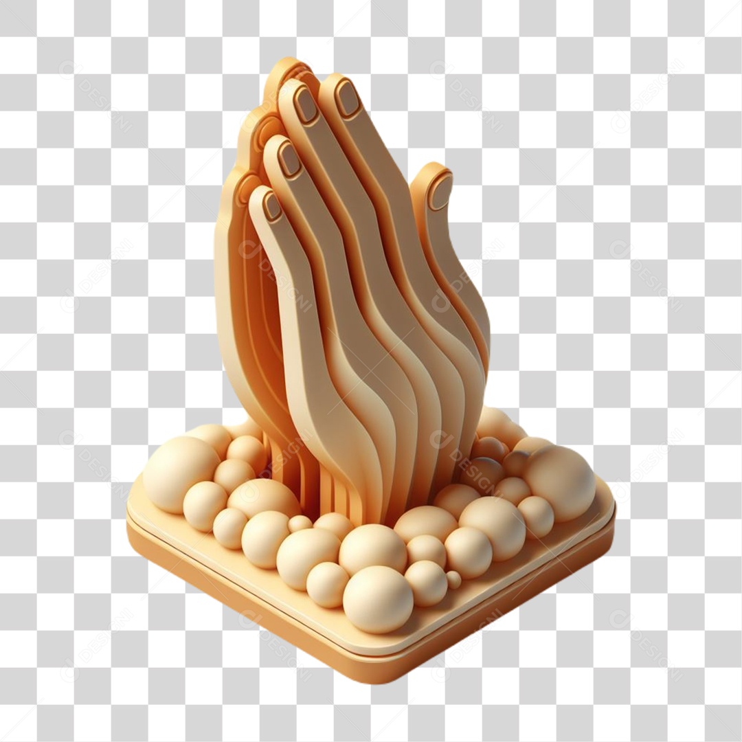 Mão Fazendo Gesto de Oração Reza Elemento 3D para Composição PNG Transparente