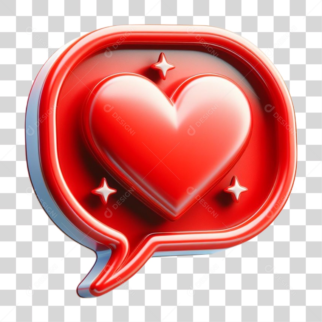 Emoji de Coração Elemento 3D Vermelho para Composição PNG Transparente
