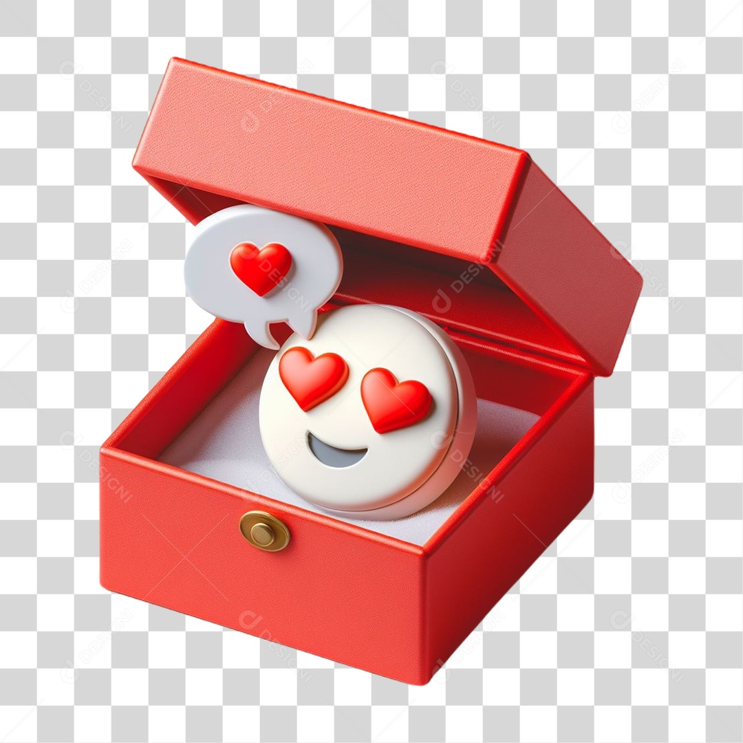 Caixa de Presente com Emoji Apaixonado Elemento 3D para Composição PNG Transparente
