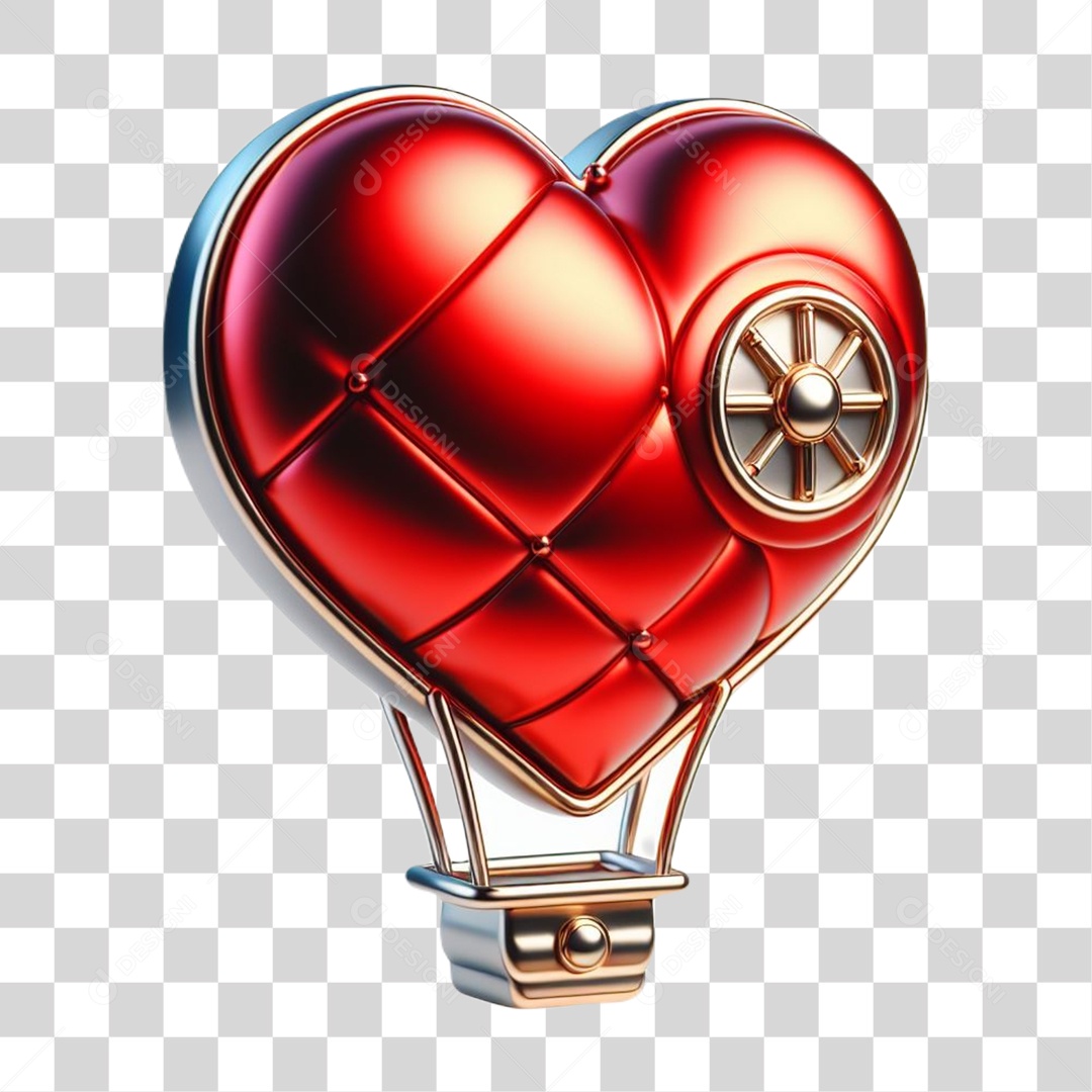 Elemento 3D Coração em forma de Balão de Ar Vermelho para Composição PNG Transparente