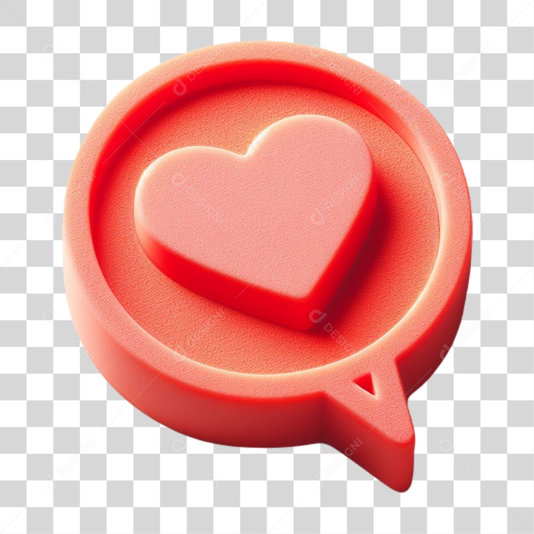 Emoji de Coração Elemento 3D Vermelho para Composição PNG Transparente
