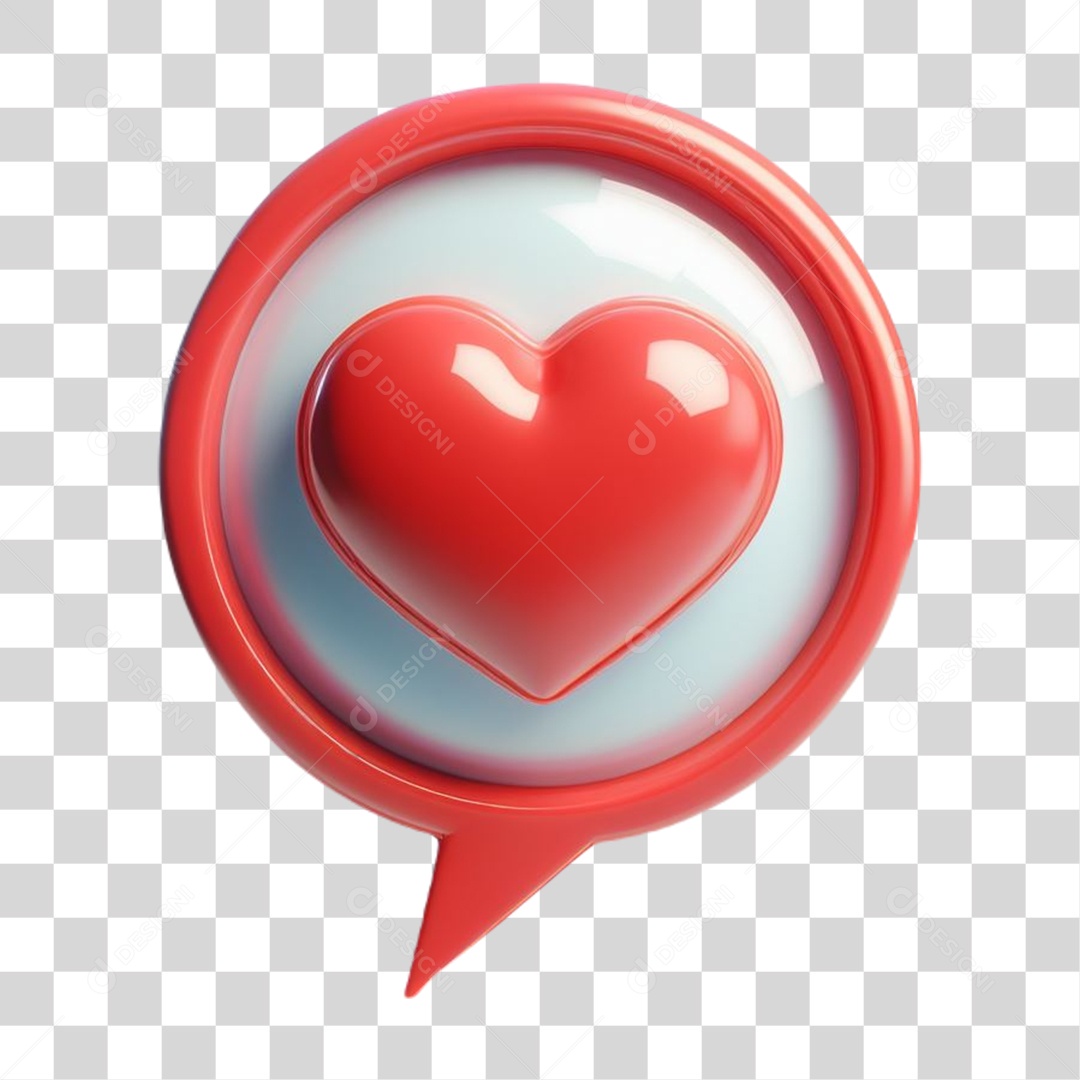 Emoji de Coração Elemento 3D Vermelho e Branco para Composição PNG Transparente