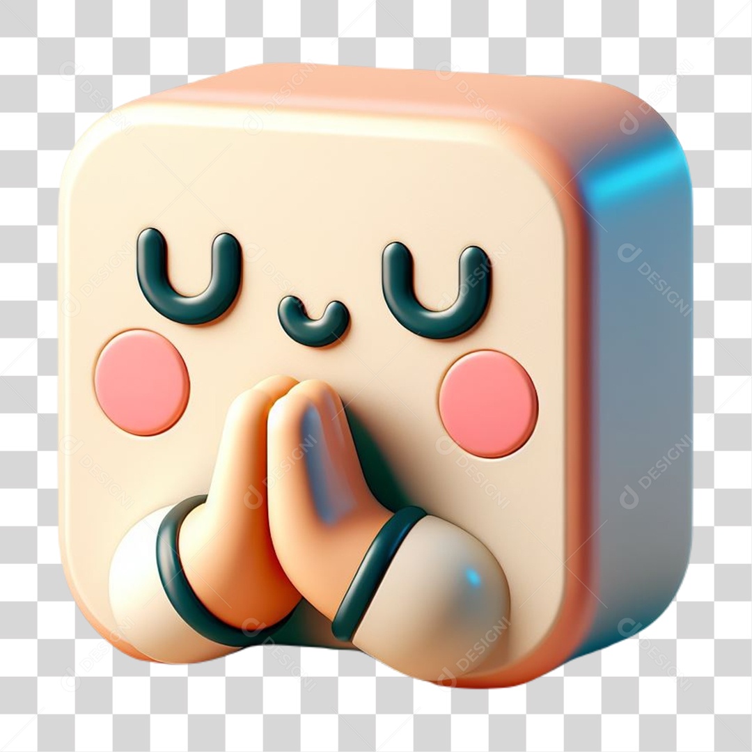 Emoji Orando Rezando Elemento 3D para Composição PNG Transparente