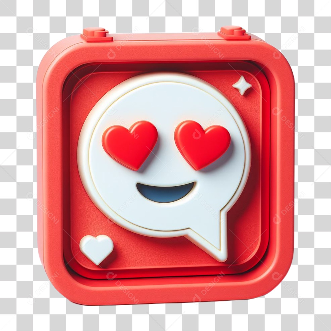 Emoji Apaixonado com Corações Elemento 3D Vermelho para Composição PNG Transparente