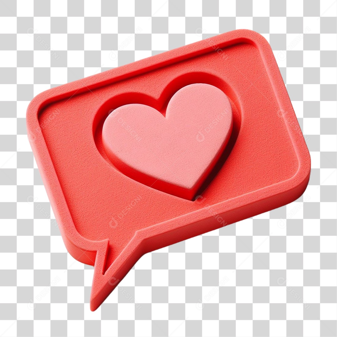 Emoji de Coração Elemento 3D Vermelho para Composição PNG Transparente