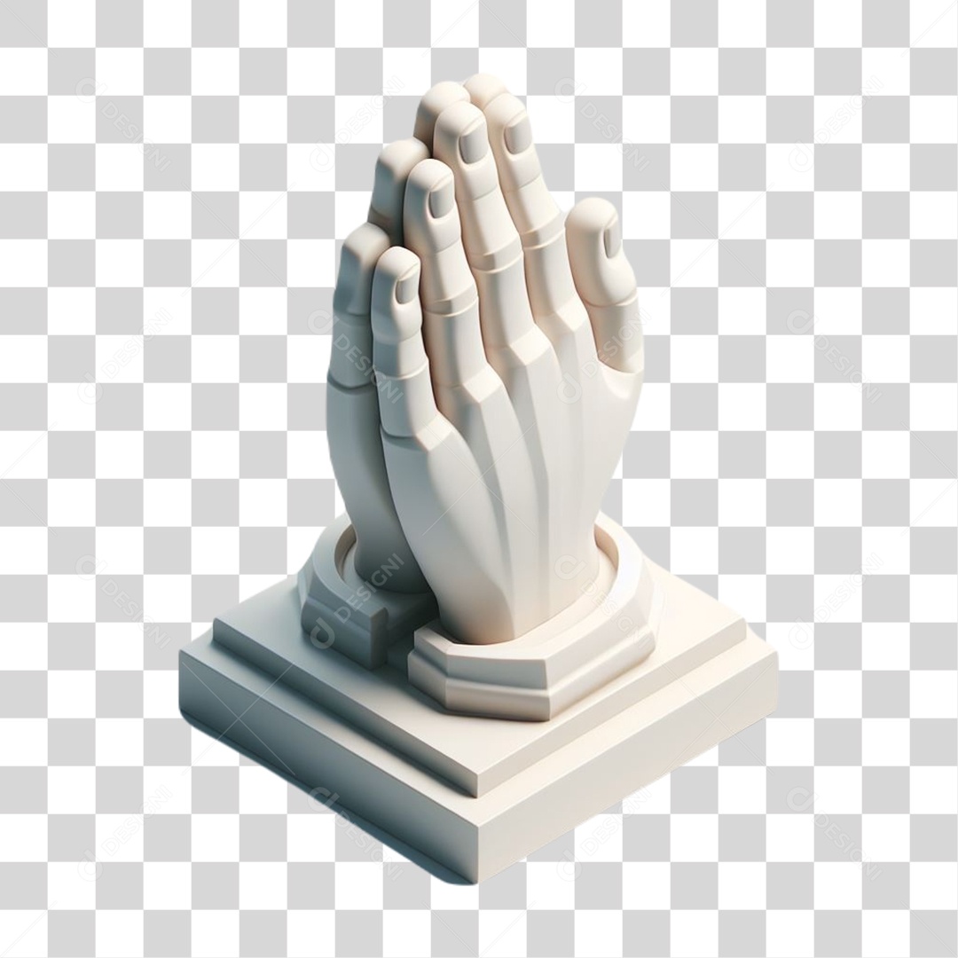 Mãos com Gesto de Oração Reza Elemento 3D para Composição PNG Transparente