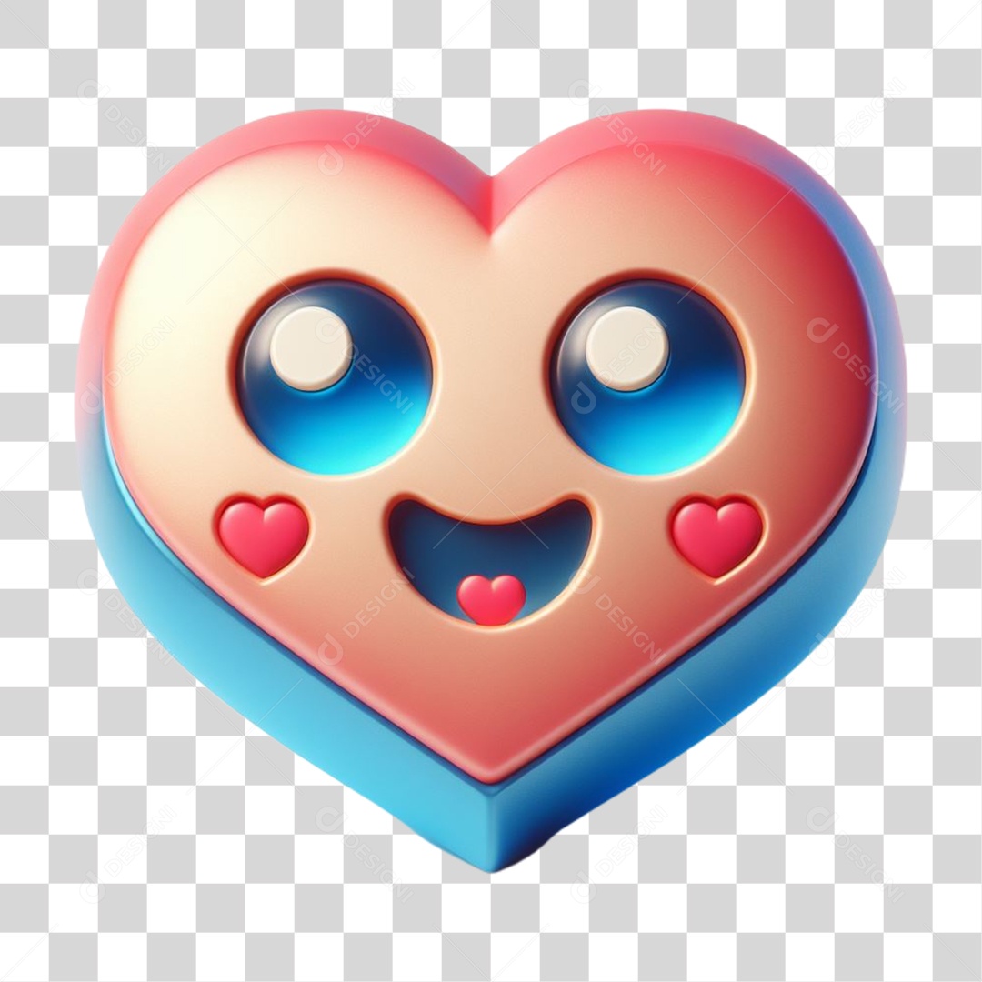 Coração Feliz Emocionado Empolgado Elemento 3D Amarelo para Composição PNG Transparente