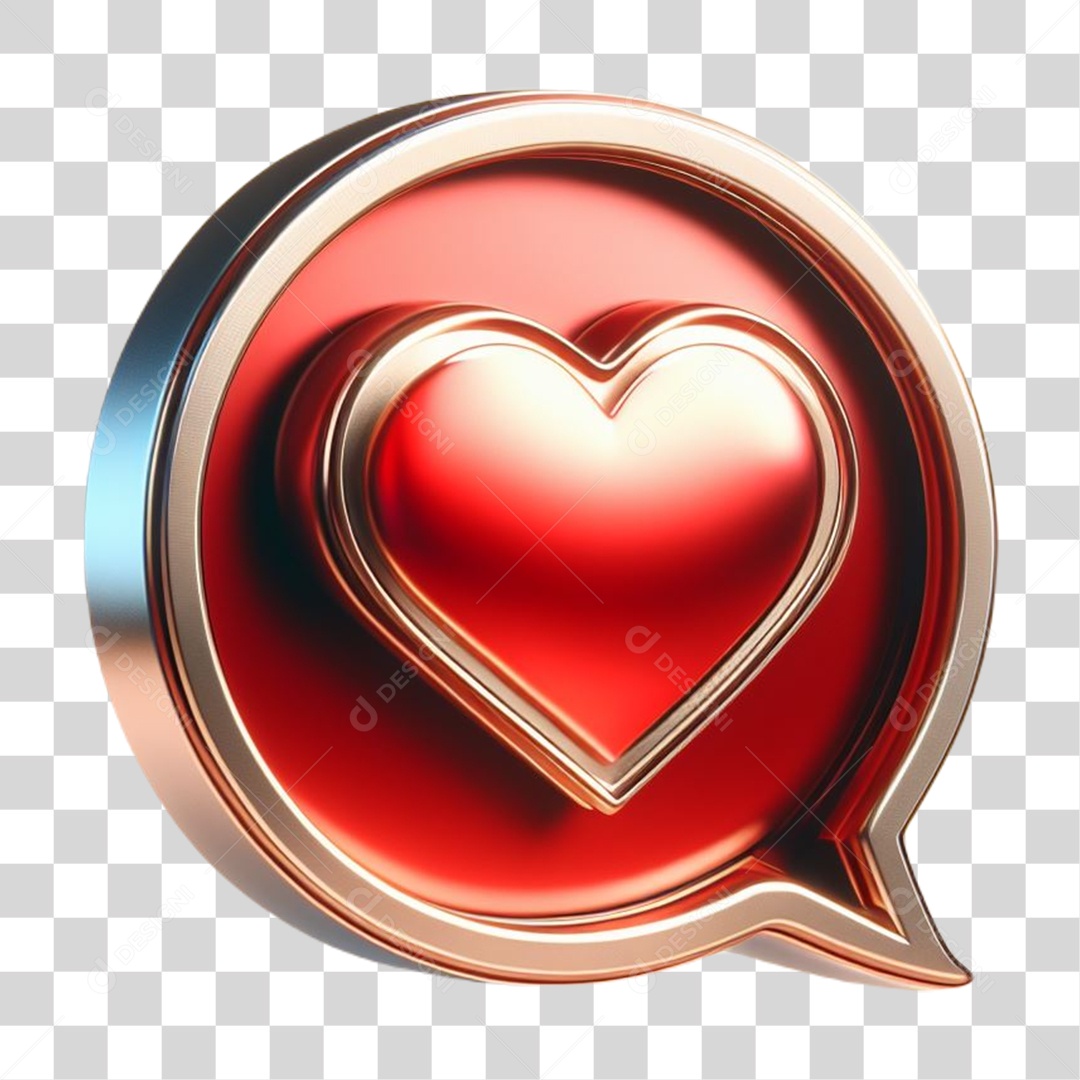 Emoji de Coração Elemento 3D Vermelho para Composição PNG Transparente