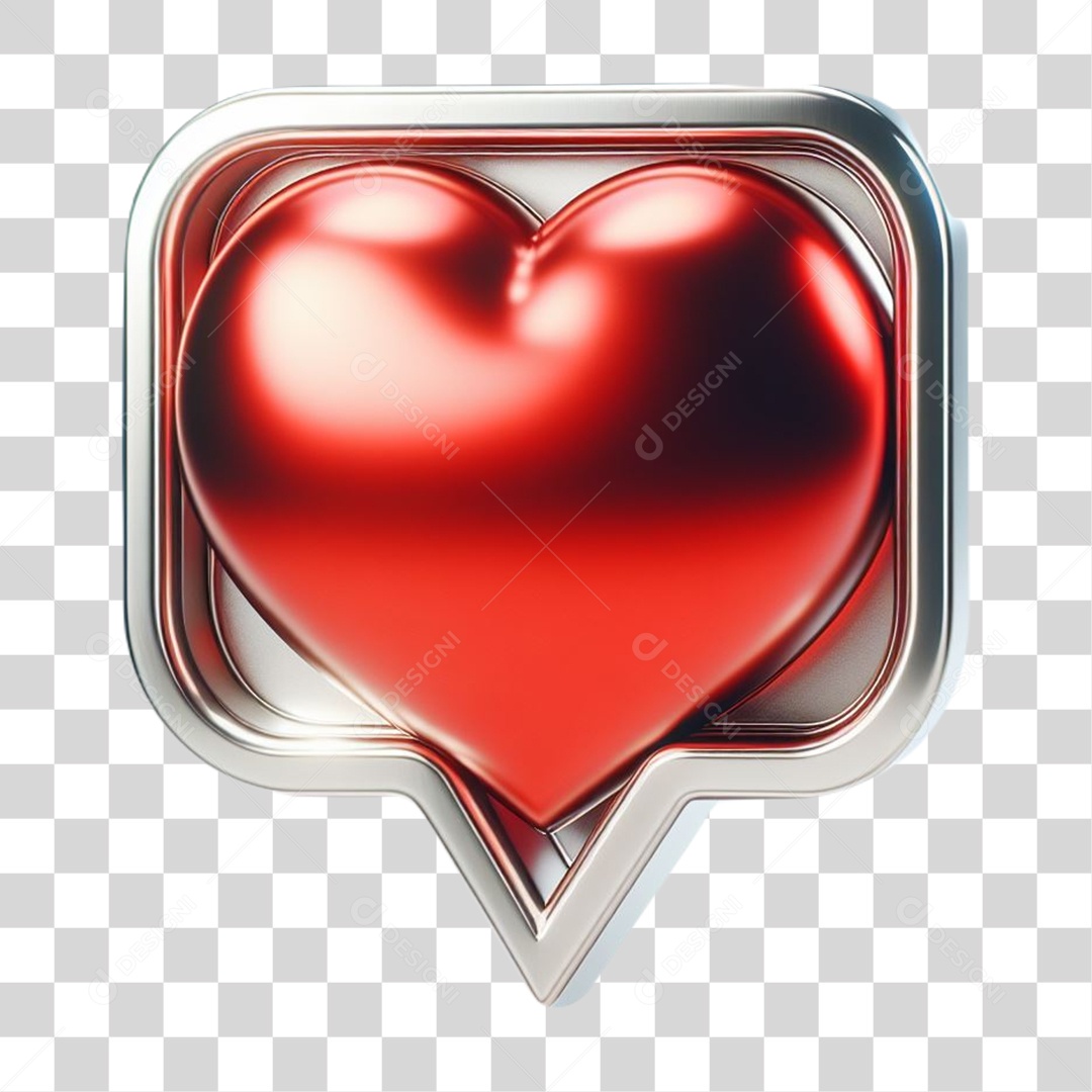 Emoji de Coração Elemento 3D Vermelho para Composição PNG Transparente