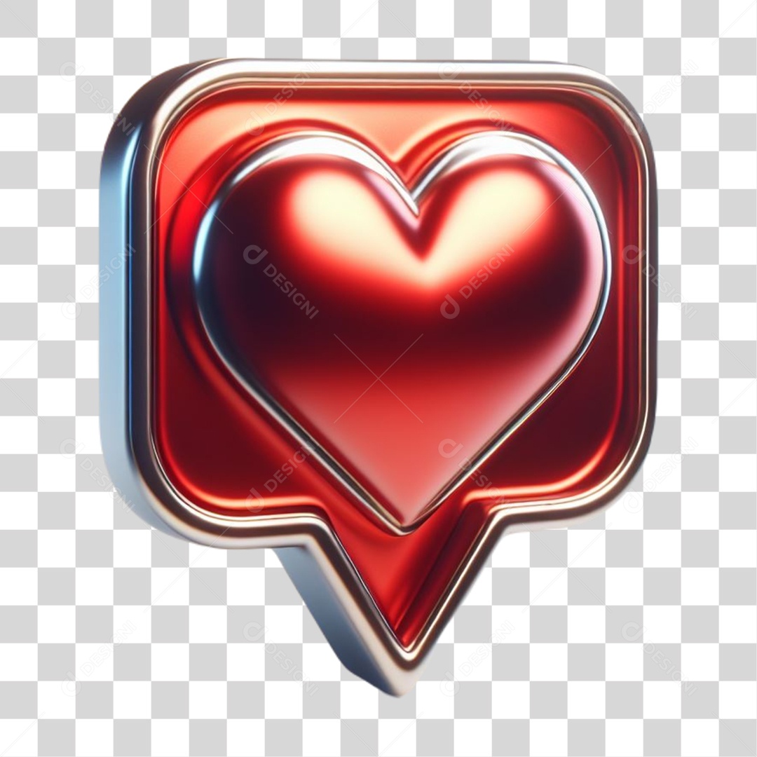 Emoji de Coração Elemento 3D Vermelho para Composição PNG Transparente