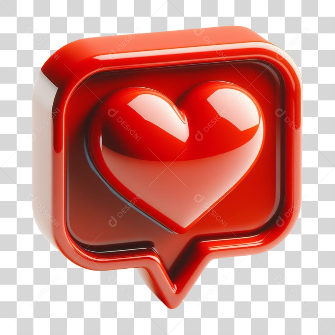 Emoji de Coração Elemento 3D Vermelho para Composição PNG Transparente