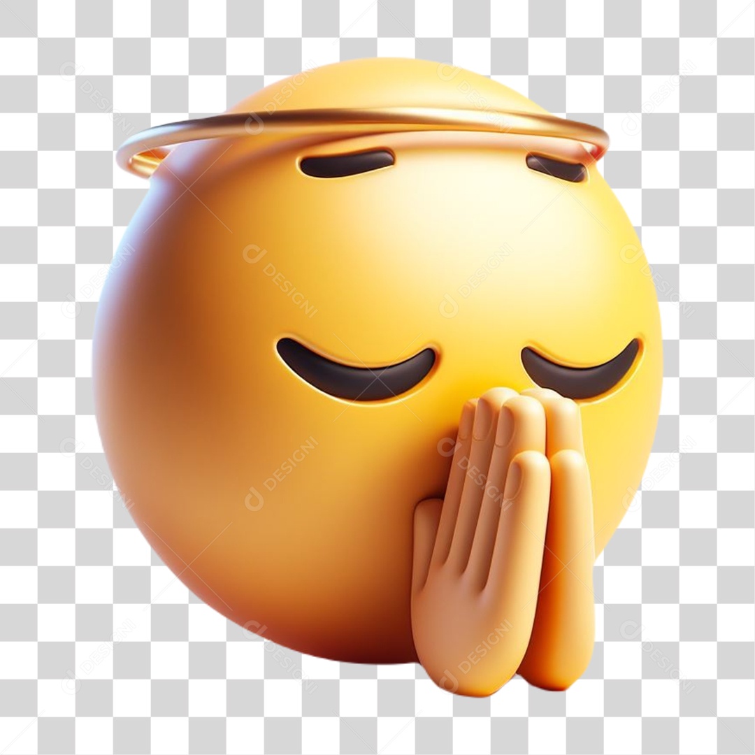 Emoji Orando Rezando Elemento 3D para Composição PNG Transparente