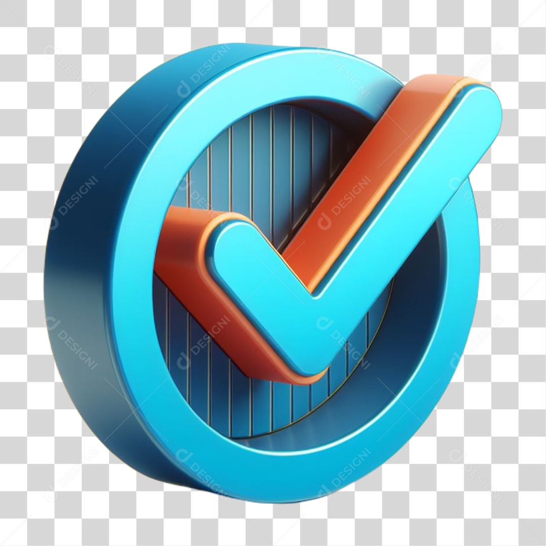 Elemento 3D Positivo Azul e Laranja para Composição PNG Transparente