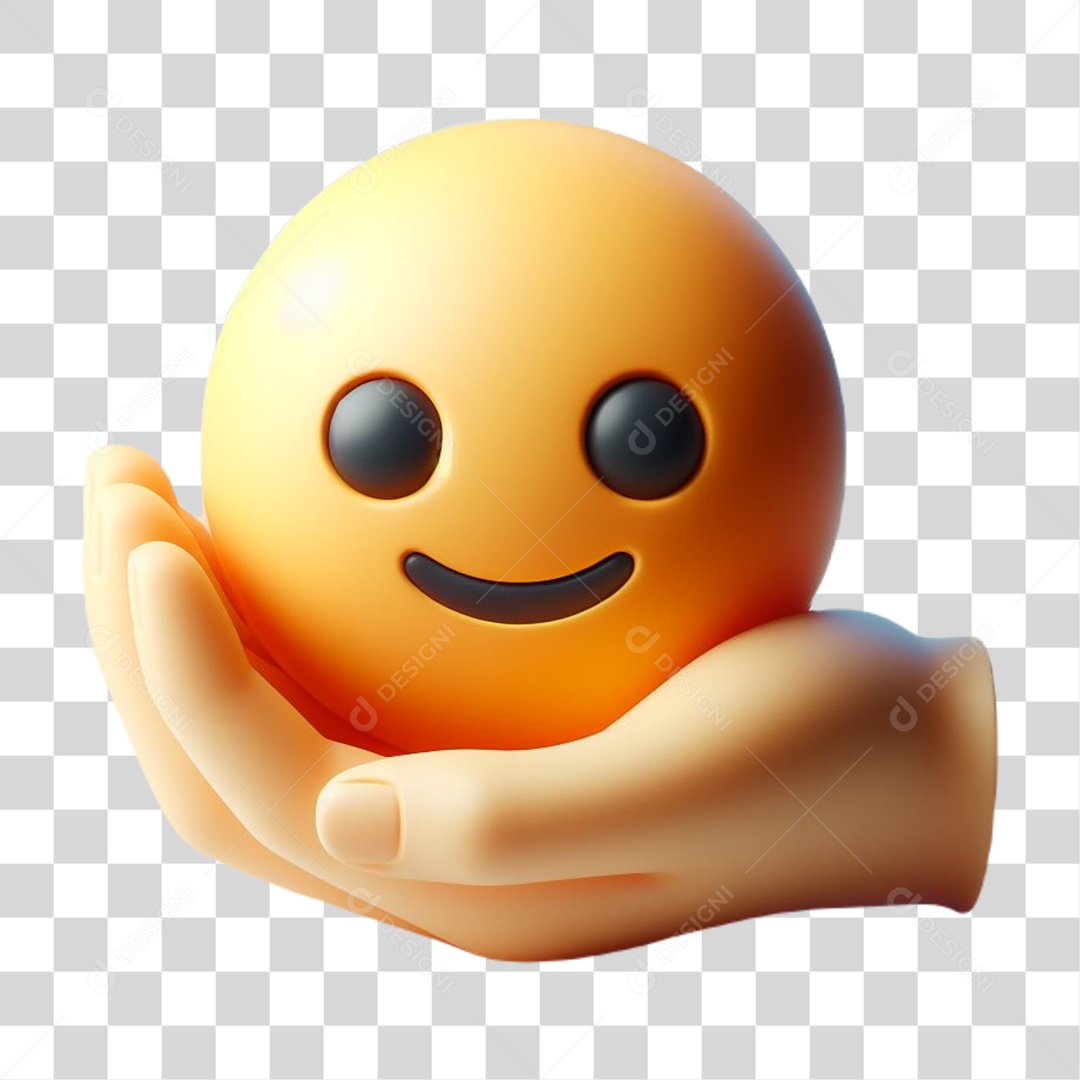Mão Segurando Emoji Elemento 3D para Composição PNG Transparente