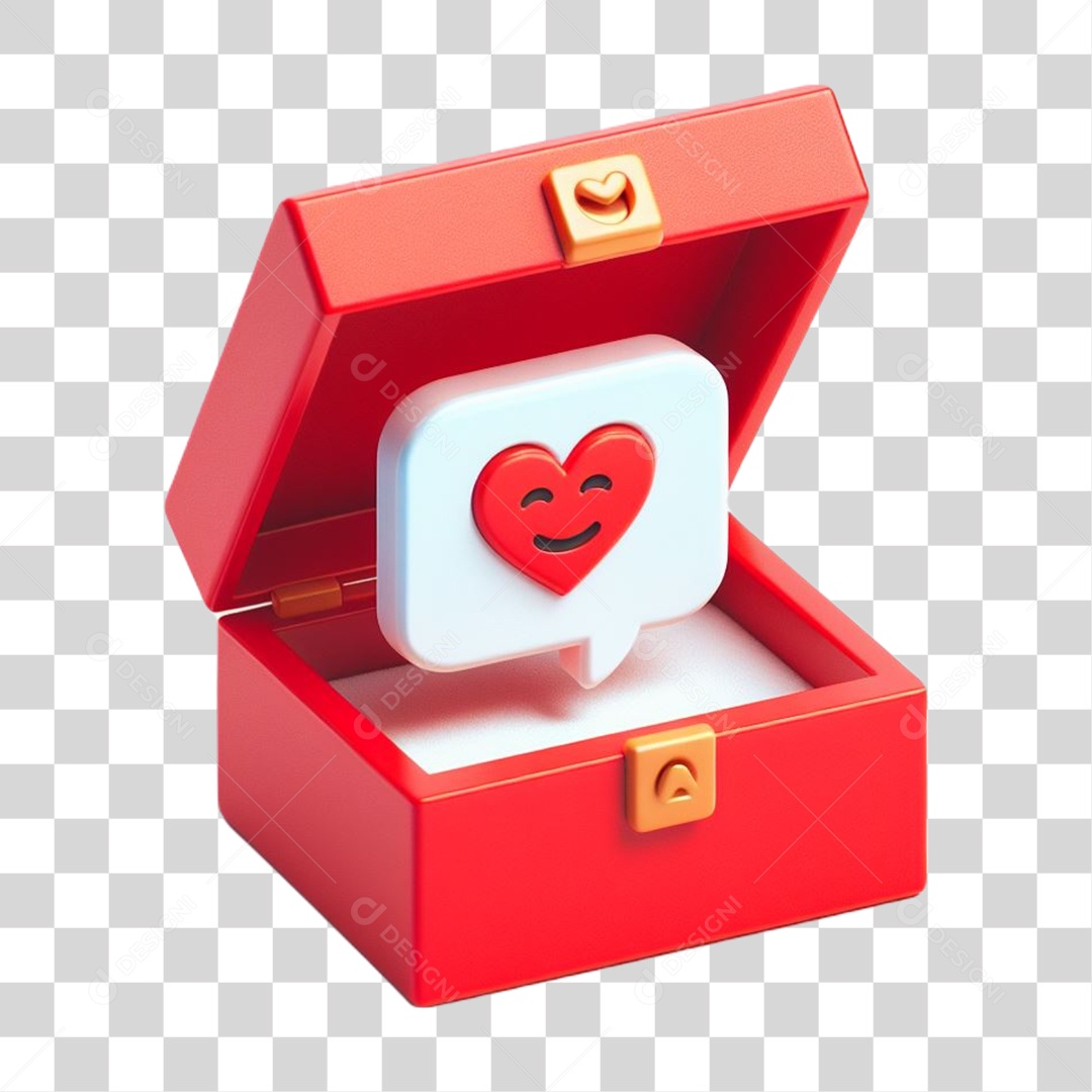 Caixa de Presente com Coração Elemento 3D Vermelho para Composição PNG Transparente