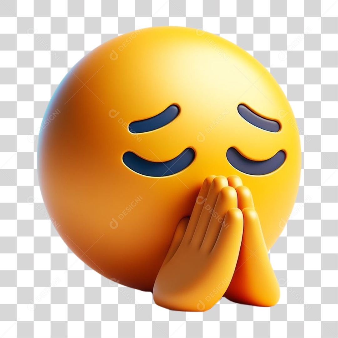 Emoji Clamando em Oração Elemento 3D para Composição PNG Transparente