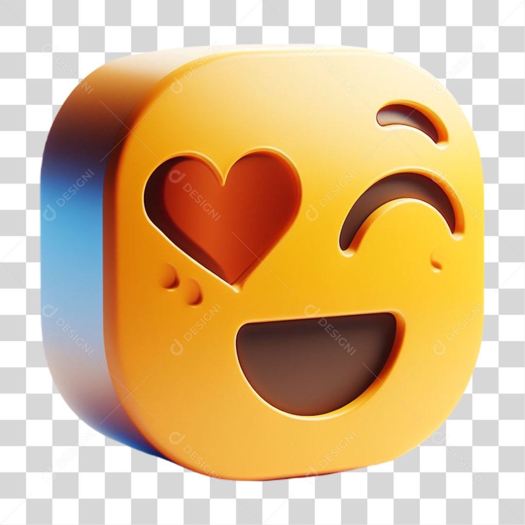 Emoji Apaixonado e Feliz Elemento 3D para Composição PNG Transparente