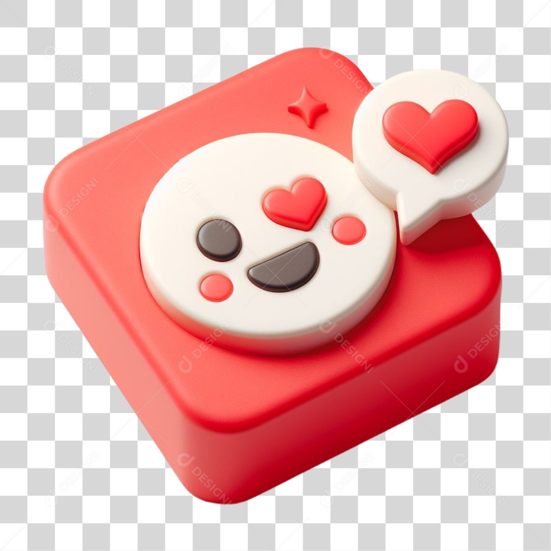 Emoji Apaixonado e Feliz com Corações Elemento 3D para Composição PNG Transparente