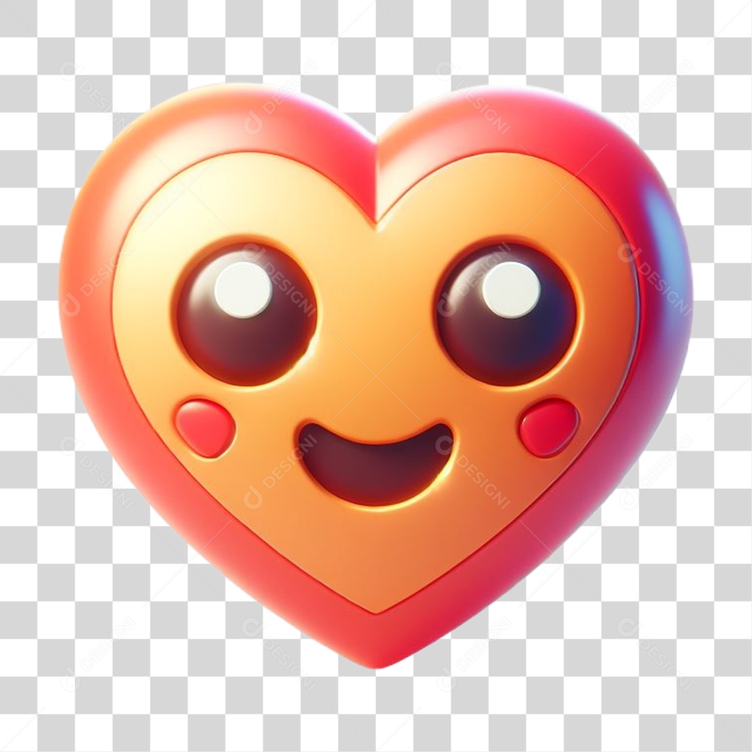 Elemento 3D Coração Feliz Vermelho para Composição PNG Transparente