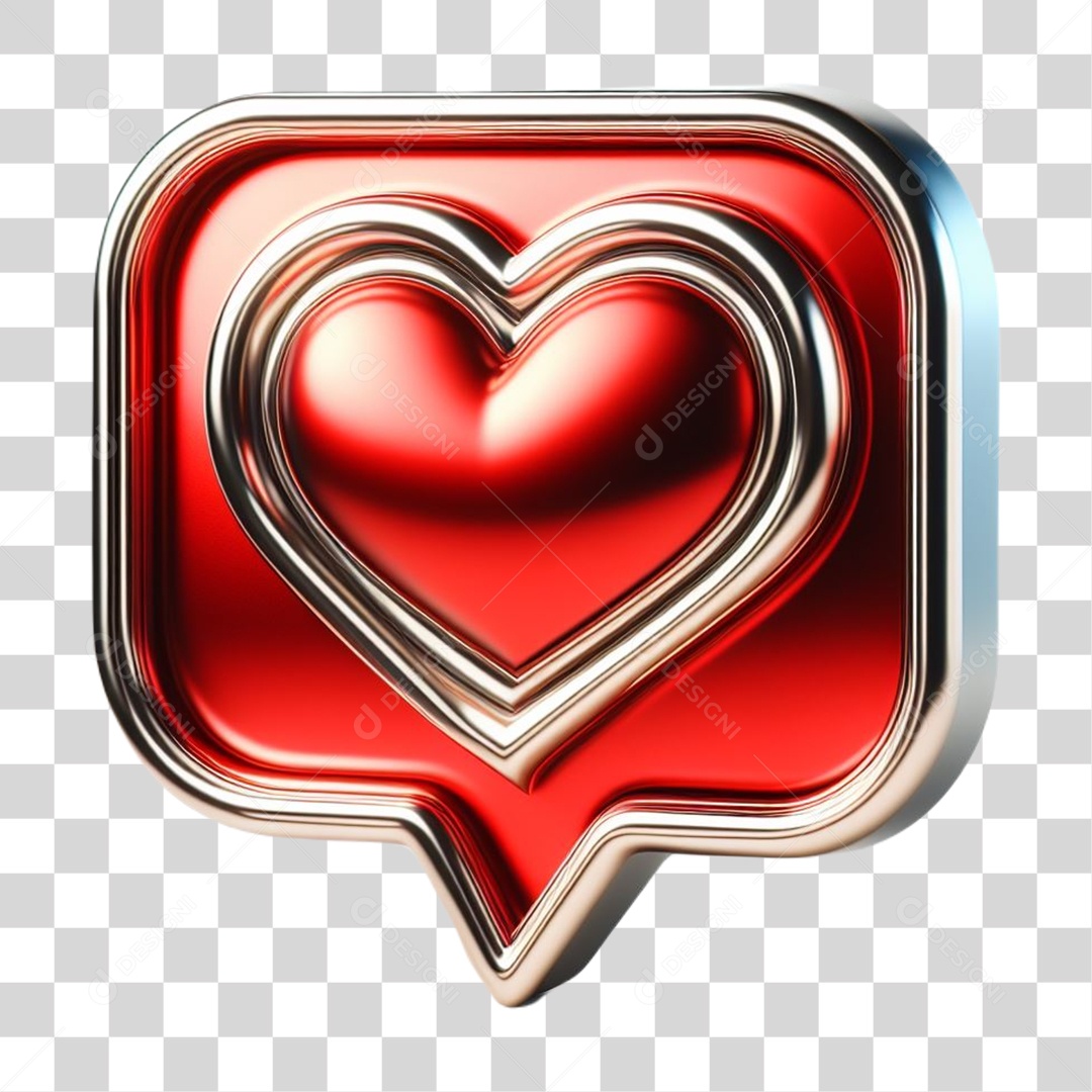 Emoji de Coração Elemento 3D Vermelho para Composição PNG Transparente