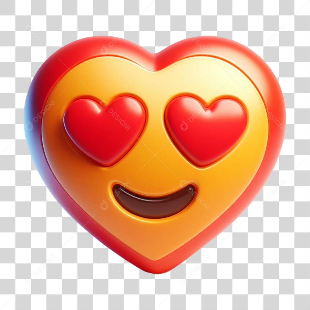 Emoji de Coração Apaixonado Elemento 3D para Composição PNG Transparente
