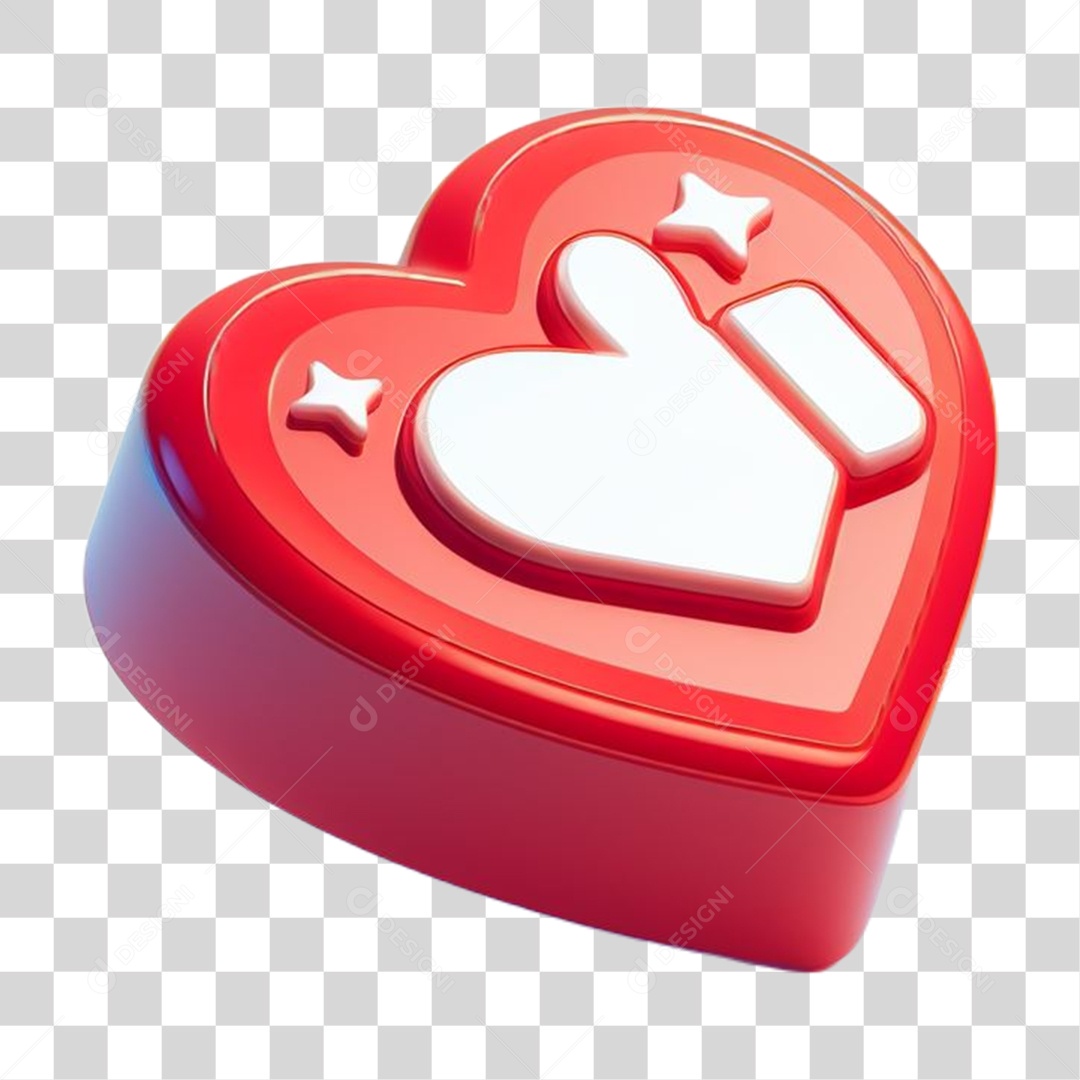 Like de Curtida em Coração Elemento 3D para Composição PNG Transparente