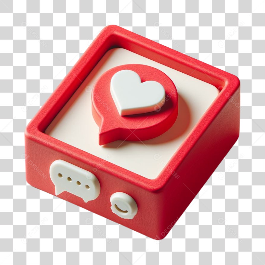Emoji de Coração em Caixa Elemento 3D para Composição PNG Transparente