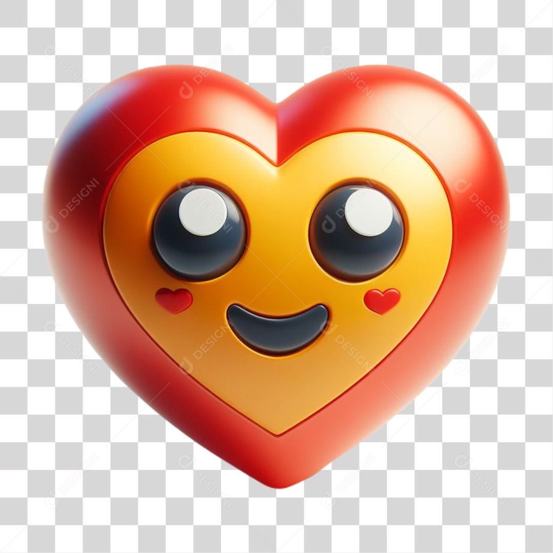 Coração Feliz Elemento 3D Vermelho para Composição PNG Transparente