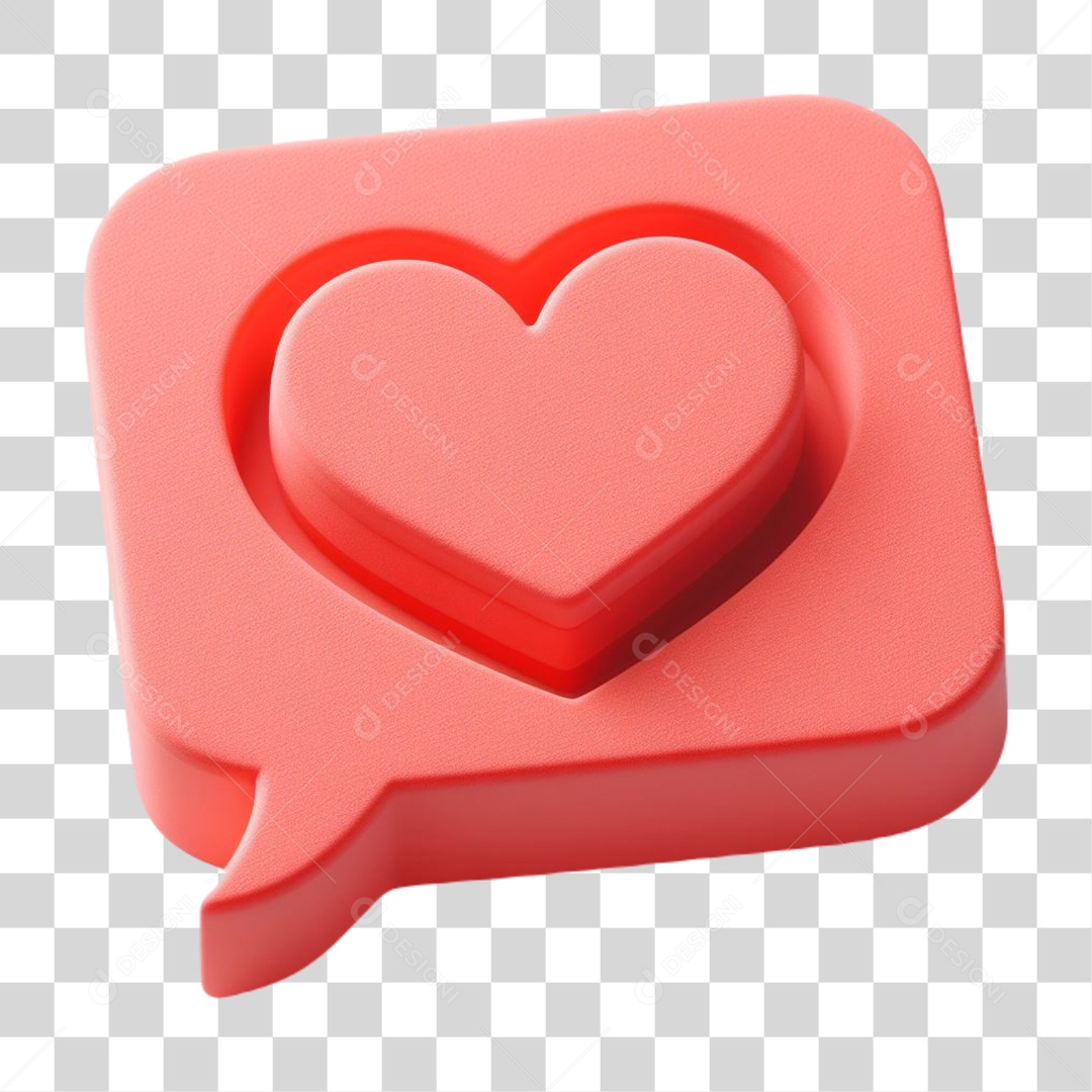 Emoji de Coração Elemento 3D Vermelho para Composição PNG Transparente
