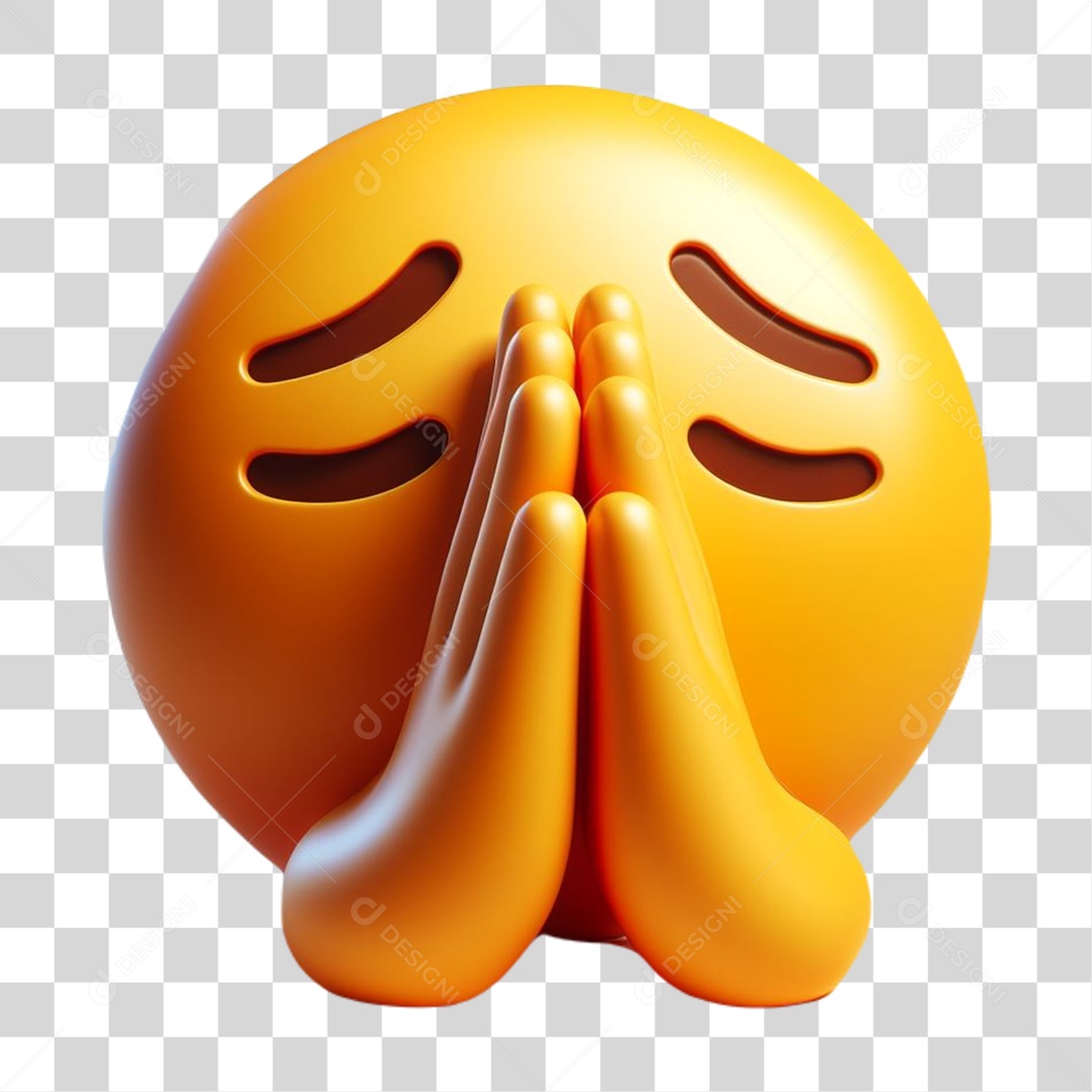 Emoji Orando Rezando Elemento 3D para Composição PNG Transparente