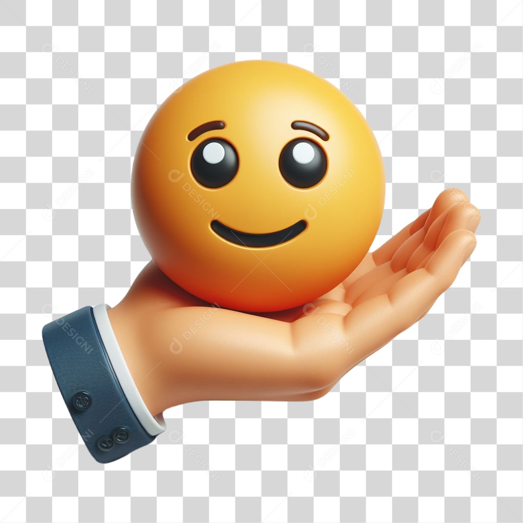 Mão Segurando Emoji Elemento 3D para Composição PNG Transparente