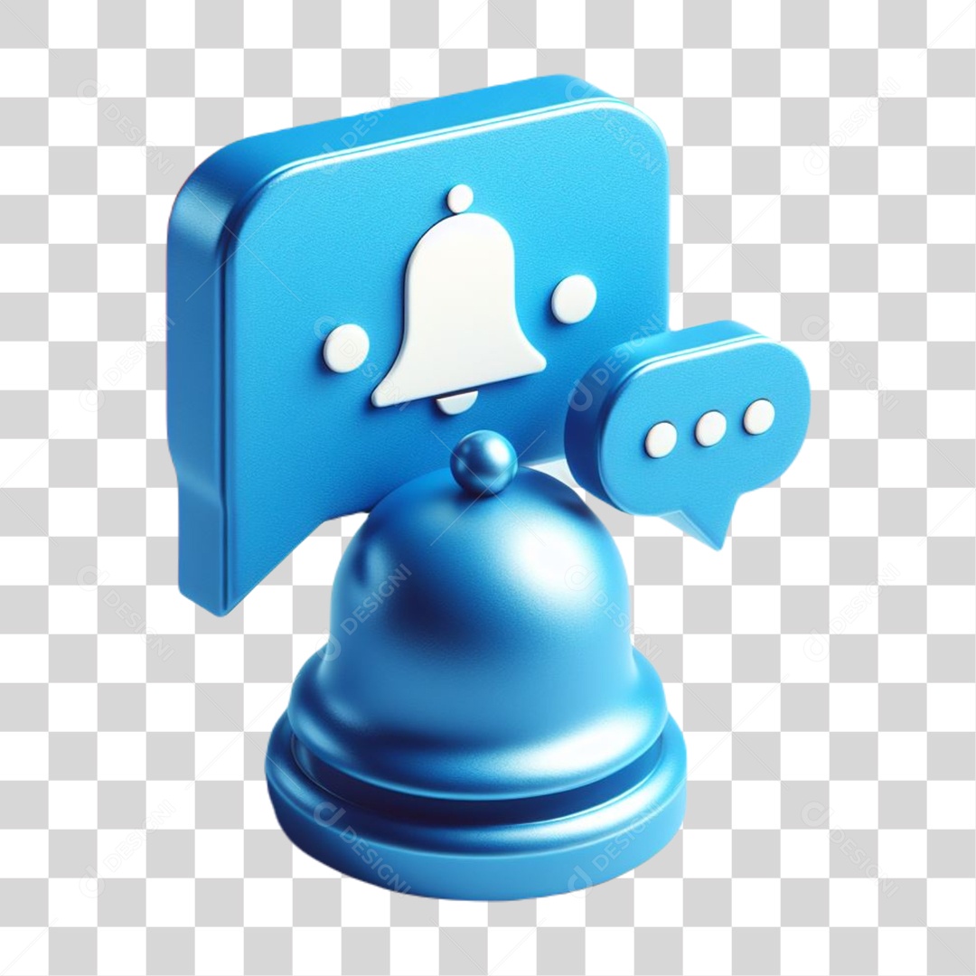 Ícone de Notificação Elemento 3D Azul para Composição PNG Transparente